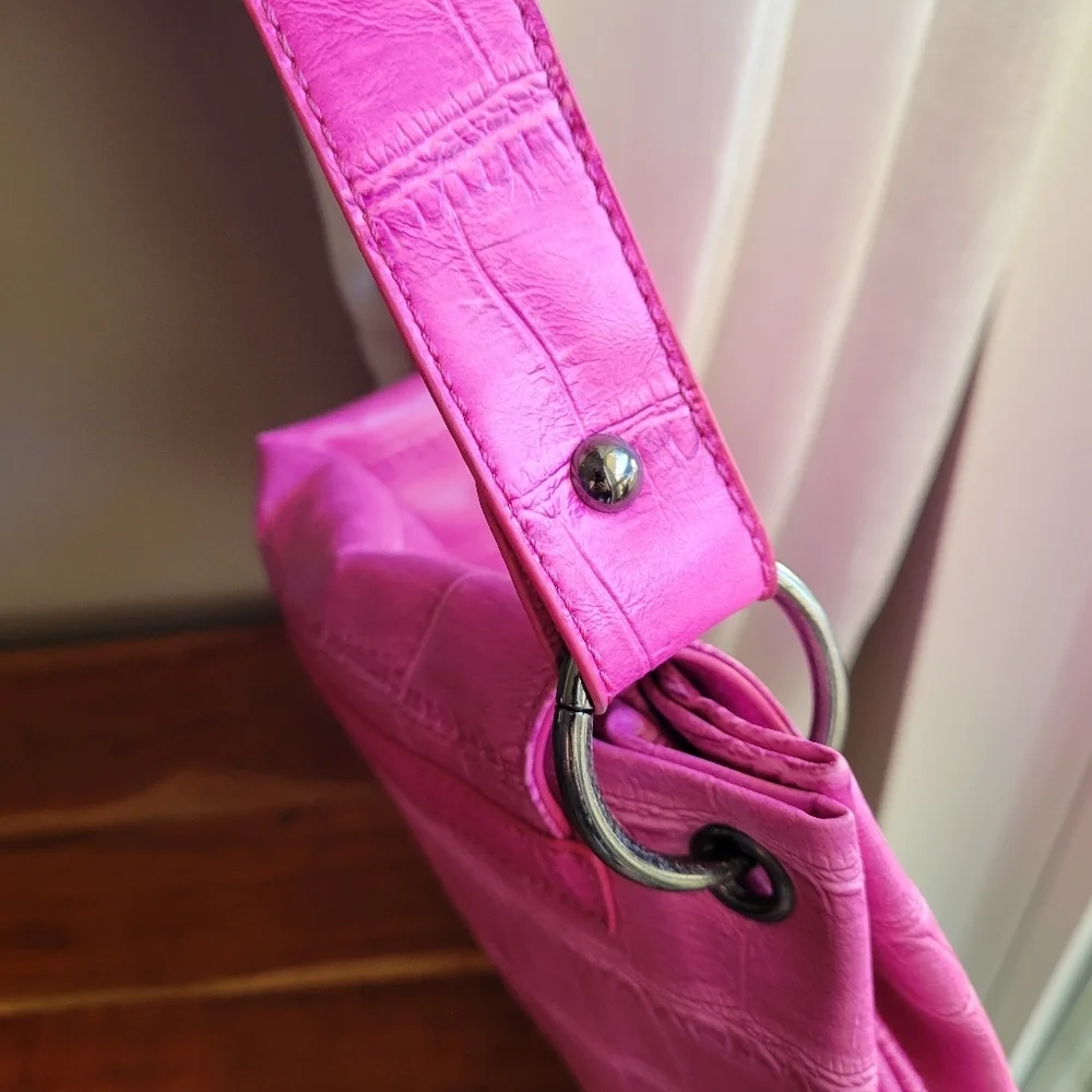 BCBGENERATION Jumbo Purple Black Tote Bag Zipper / Pockets Snap Button Medium - Picture 9 of 12